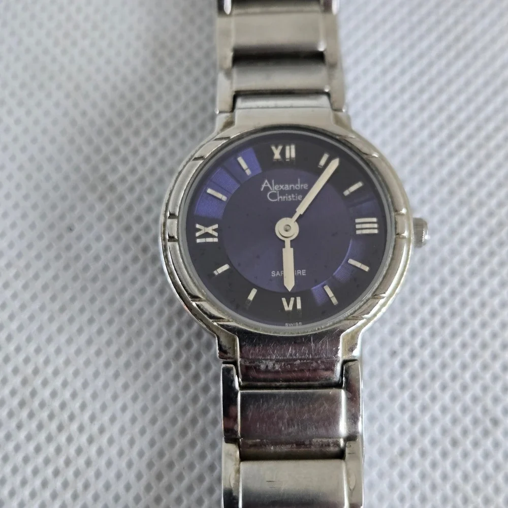 Alexandre Christie 8053L Watch Womens Silver Blue Dial Sapphire 5.5